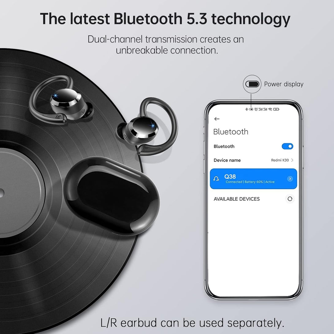 Wireless Bluetooth Headphones, Immersive Hifi Stereo Earbuds, 2023 New 48Hrs Ear Buds, ENC Mic, IP7 Waterproof Sport Earhooks