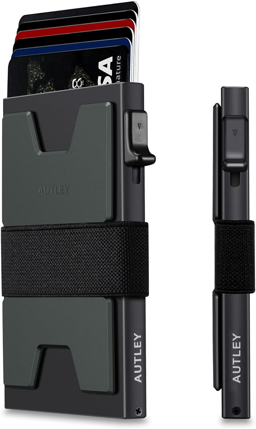 AUTLEY Slim Card Holder, Minimalist Pop up Wallet for Men, RFID Blocking Mens Wallet with Cash Band (Black)