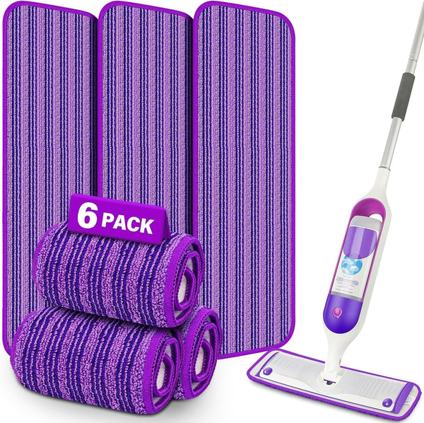 6 Pack Reusable Mop Pads Compatible with Swiffer Powermop, Microfiber Pads Refills Machine Washable up to 100 Times Wet Dry Use Suitable for All Floor Types