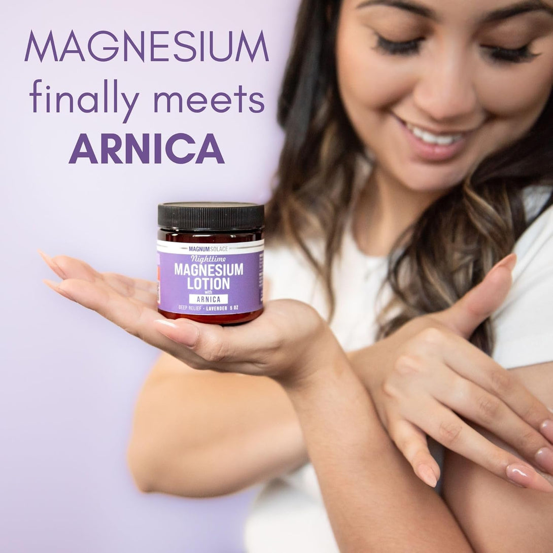 Nighttime Magnesium Lotion with Arnica – Soothing Relief & Relaxation, Highly Concentrated Magnesium for Muscles & Joints – Apply to Legs or Feet before Bed – Skin-Friendly