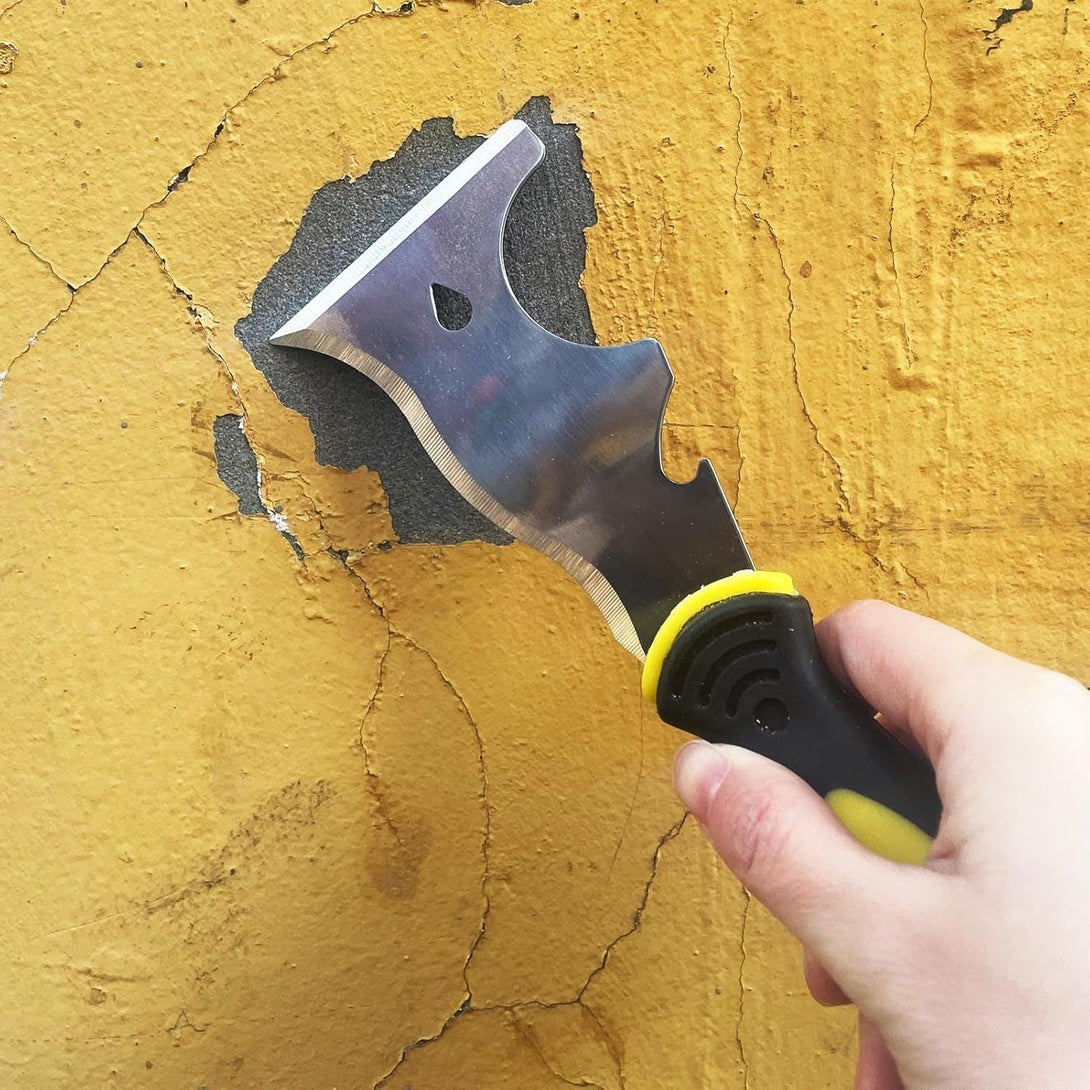 9-In-1 Painter'S Tool, Straight Scraper, Gouger, Roller Cleaner, Curved Scraper, Bottle Opener, Can Opener, Nail Puller, Screwdriver, Hammer | Stainless Steel/Soft Grip Handle