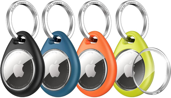 Unbreakcable Apple Airtag Holder - 4 Pack [Fit Tightly Design] [Easy to Install] [Hold Air Tag Securely] Waterproof TPU Shell Protective Case with 304 Stainless Steel Keychain Key Ring