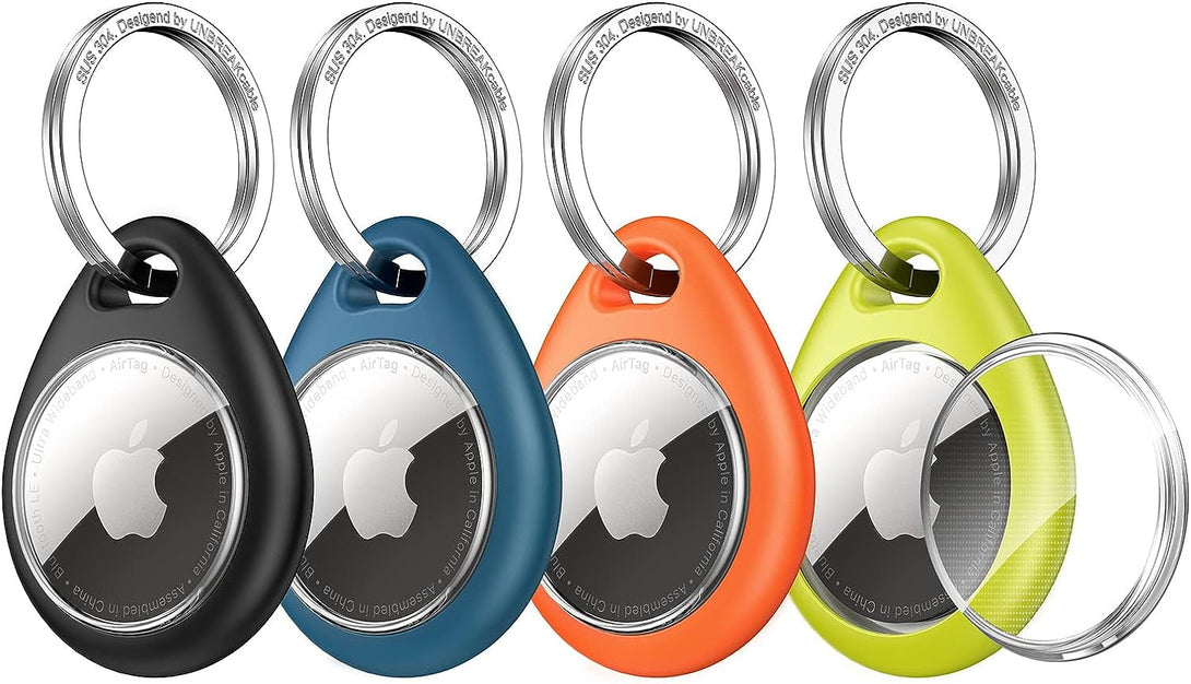 Unbreakcable Apple Airtag Holder - 4 Pack [Fit Tightly Design] [Easy to Install] [Hold Air Tag Securely] Waterproof TPU Shell Protective Case with 304 Stainless Steel Keychain Key Ring