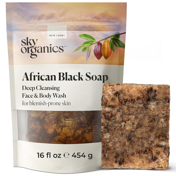 Sky Organics - African Black Soap Bar, 16 Oz - Deep Cleansing Face Wash & Body Wash - Cocoa Pod Ash - Blemish, Oily & Combo Skin - Natural, Vegan & Cruelty Free - Skin Care