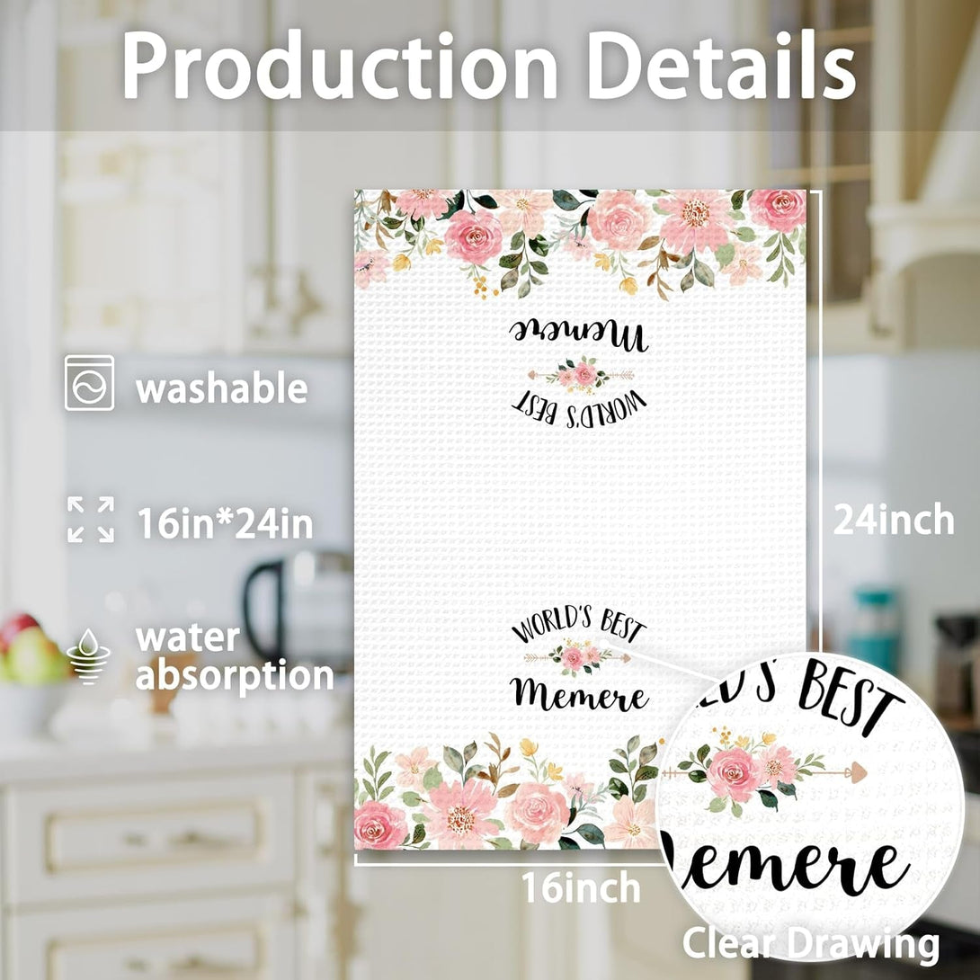 Memere Gifts Kitchen Towels, Gifts for Memere Hand Towels, Memere Gifts from Grandkids, World’S Best Memere Dish Towels Tea Towels for Kitchen, Memere Home Bathroom Kitchen Decor, 16X24In
