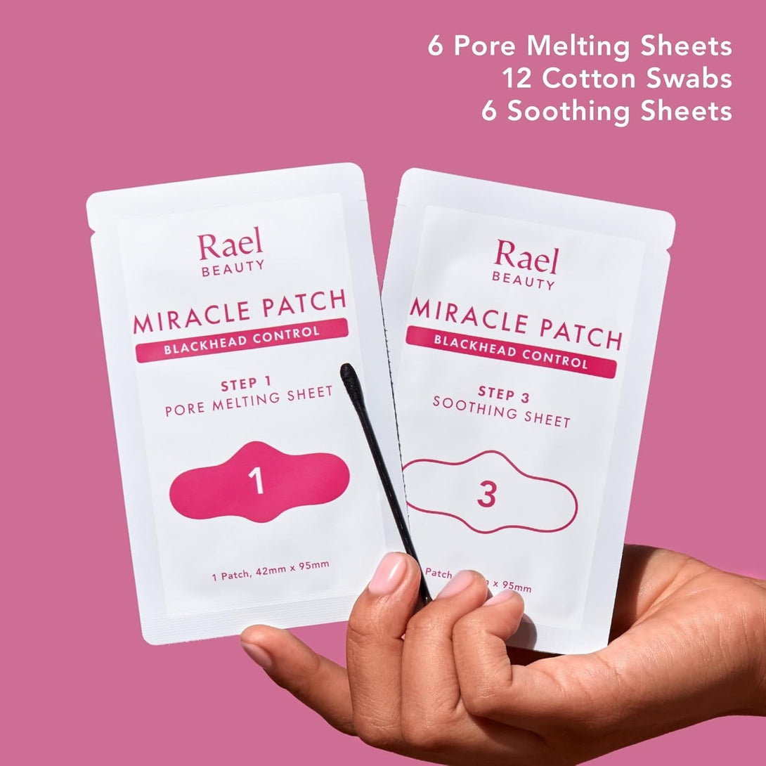 Rael Blackhead Remover, Miracle Patch Melting Pack, Nose Strips for Blackheads, Pore Cleansing and Soothing Sheets, 3 Step Kit, Sebum Removing Cotton Swabs, Dermatologist Tested
