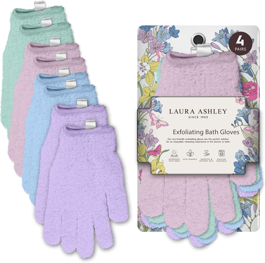 Laura Ashley Exfoliating Gloves Body Scrubber 8Pcs, 4 Pairs Women'S Exfoliating Body Scrubber for Bath and Shower