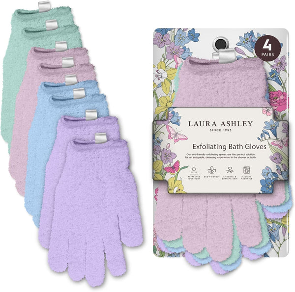 Laura Ashley Exfoliating Gloves Body Scrubber 8Pcs, 4 Pairs Women'S Exfoliating Body Scrubber for Bath and Shower