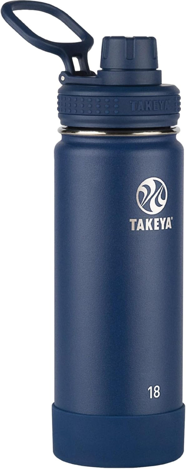 Takeya Actives Water Bottle with Spout Lid - Bottle with Double Stainless Steel Insulation - Dishwasher Safe & Bpa-Free - Bottle with Spout Lid & Removable Bumper - 18 Oz, Midnight Blue