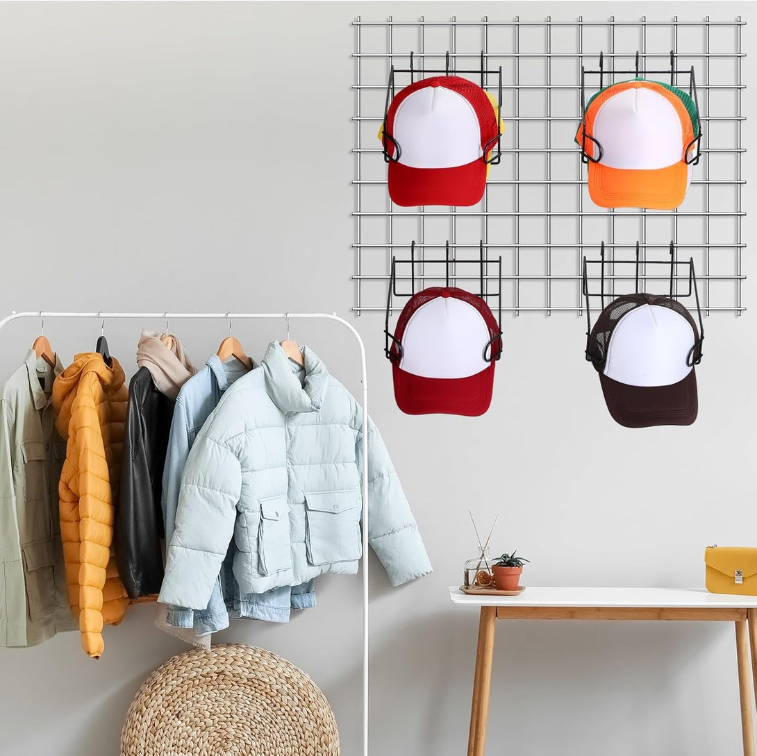 4 Pcs Gridwall Hat Display Rack, Metal Wire Retail Display Shelves Gridwall Organizer Accessories for Grid Panel Displaying Baseball Hats for Home Commercial, Black