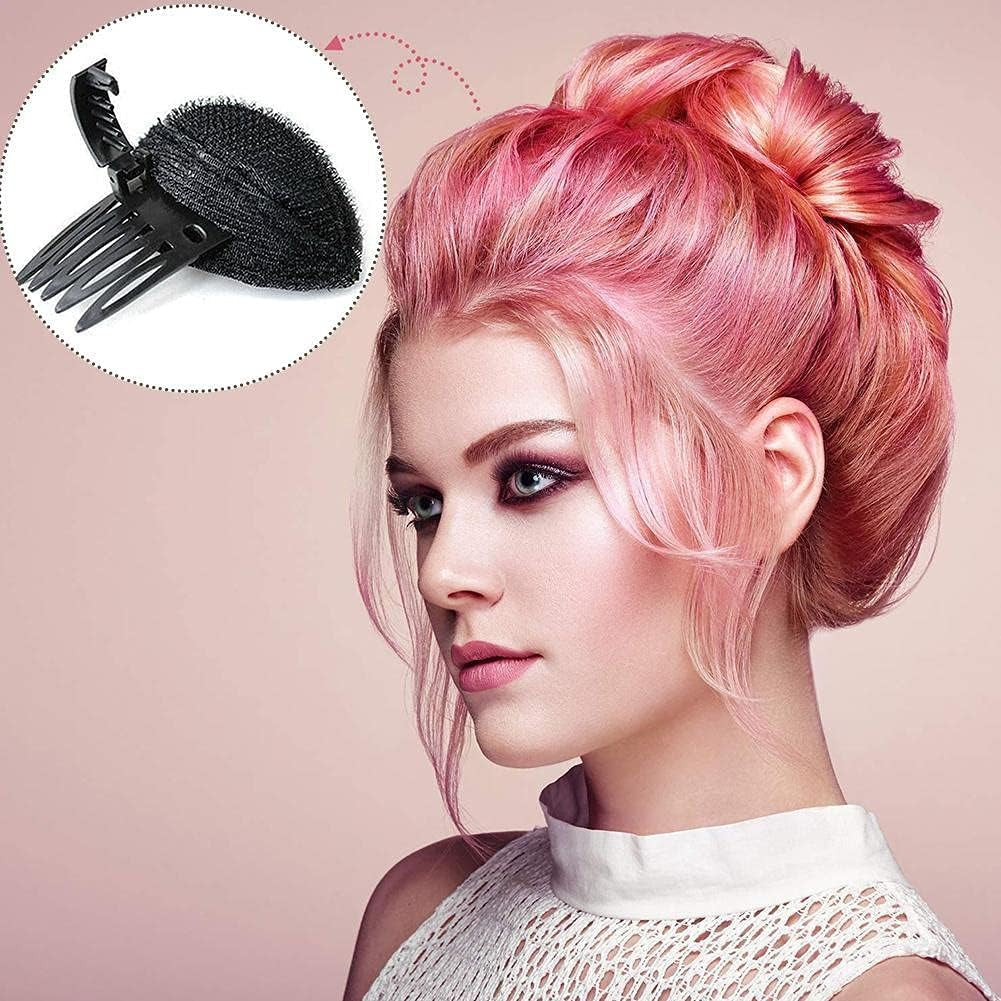 1Pc Black Fluffy Hair Pad Sponge Clip Bun Comb Bump It up Hairstyling Tool for Women and Girls - DIY Beauty and Personal Care Clips and Barrettes