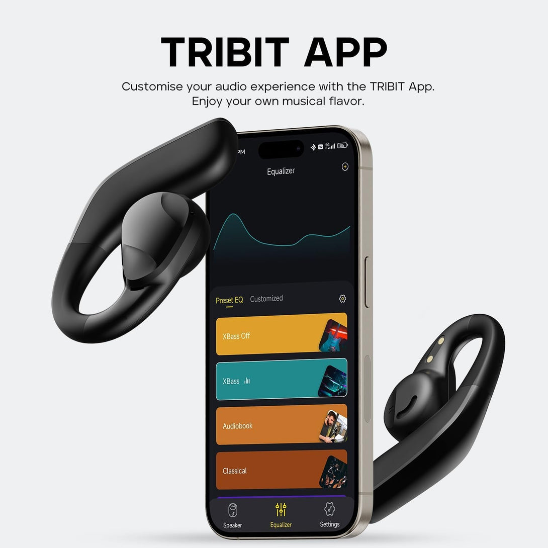 Tribit Open-Ear Headphones Opengo, Wireless Earbuds with Bluetooth 5.3, IPX5 Waterproof Sport Earphones, 104H Playtime with Charging Case, Ergonomic Earhooks, LED Display, Built-In Mic for Workout