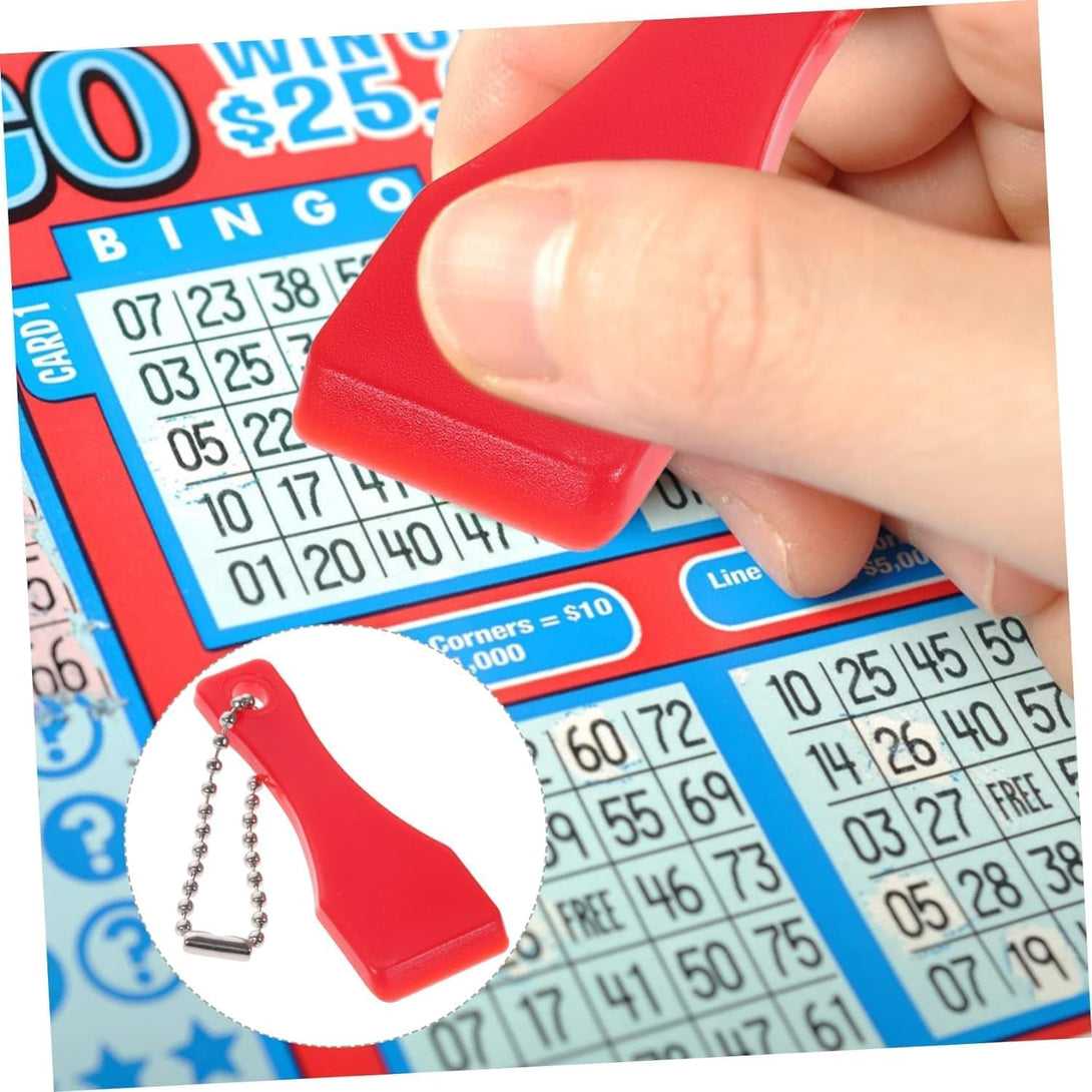10Pcs Red Lottery Ticket Scraper Lottery Ticket Scratcher Sticker Label Remover Plastic Small Scraper Shovel Shape Lottery Scratcher Lottery Scraper with Keychain, Health and Household
