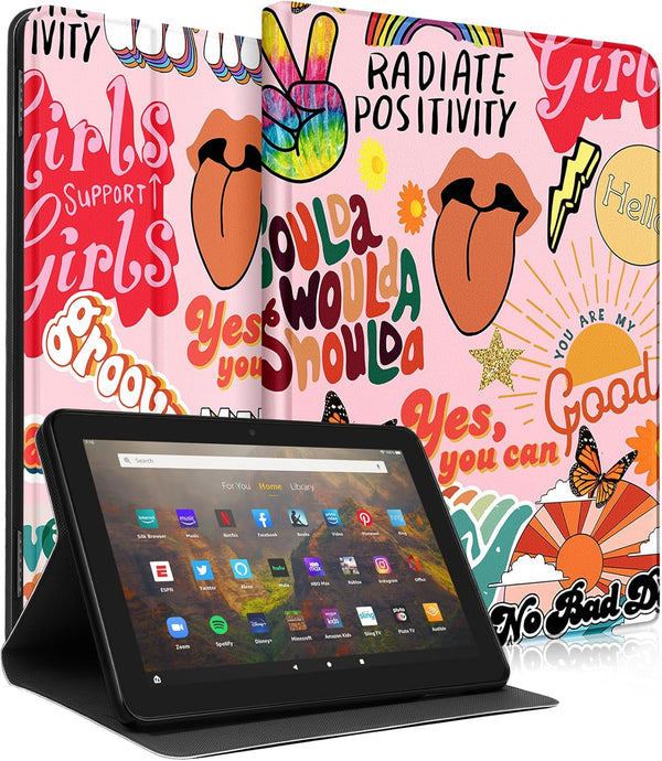 For Amazon Kindle Fire HD 10/10 plus Tablet Case 13Th/11Th Generation for Women Girls Folio Cover Cute Fashion Design Kawaii Unique Quotes Pretty Teens Girly Cases for Kindle Fire 10.1 Inch