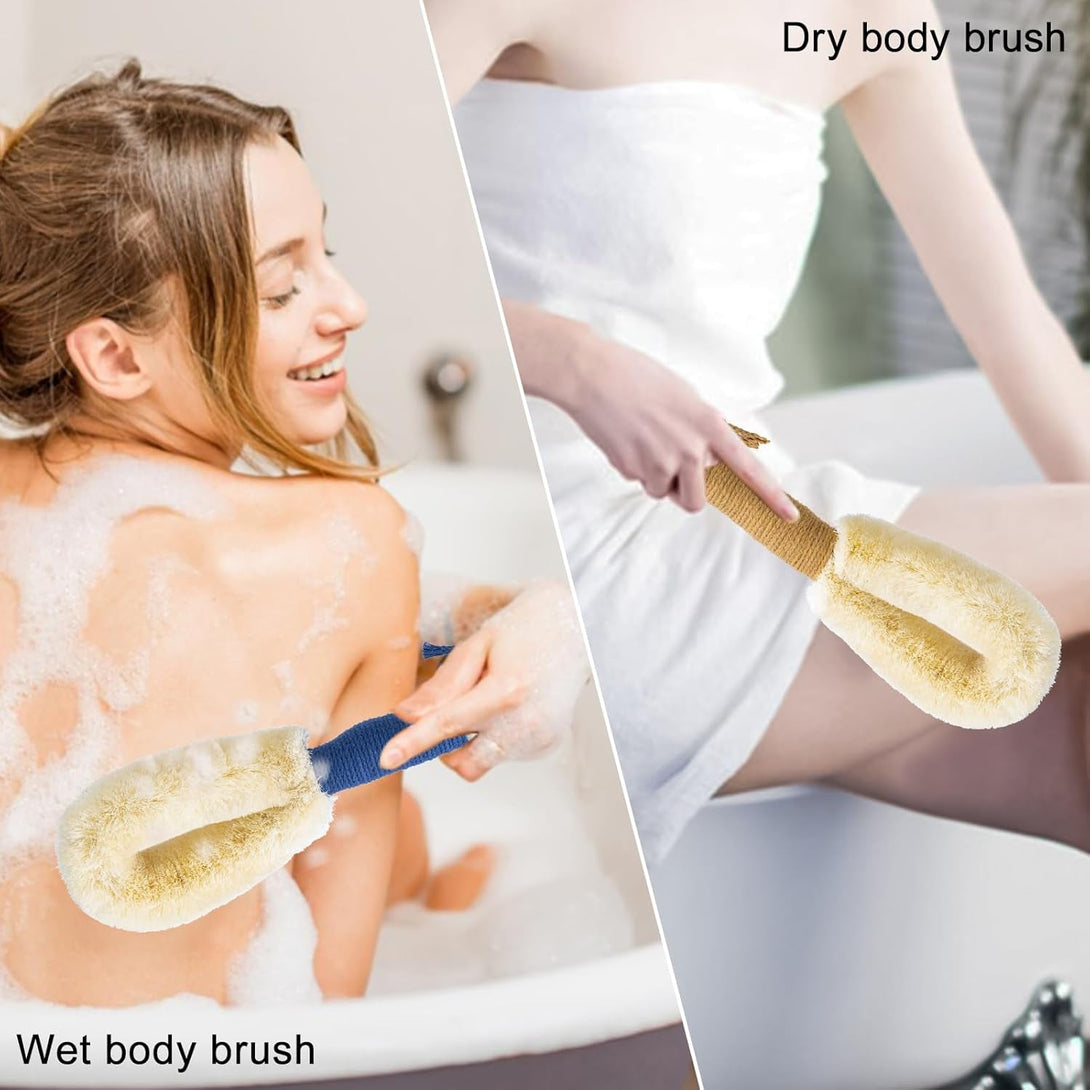 2Pcs Large Dry Brushing Body Brush for Lymphatic Drainage, 14.17" Natural Fibers Sisal Shower Brush for Cleaning Body, Exfoliator Back Scrubber for All Kinds of Skin, Bath, Royal Blue & Khaki
