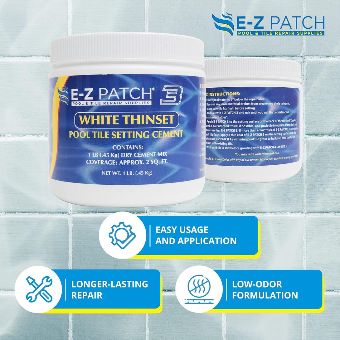 3 Pool Tile Thinset Cement for Repairs - Color Adjustable Pool Tile Adhesive (1 Lb)