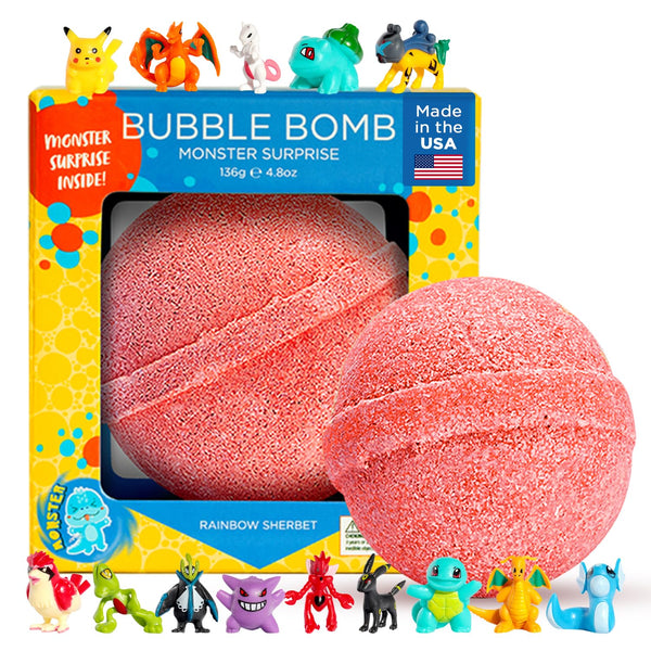 Poke Monster Bath Bomb for Kids with Surprise Toys inside (Gift Set) - Large Bubble Bath Bombs for Boys & Girls - Skin-Safe, Made in USA, Fruity Scents, Birthday Gift by Two Sisters