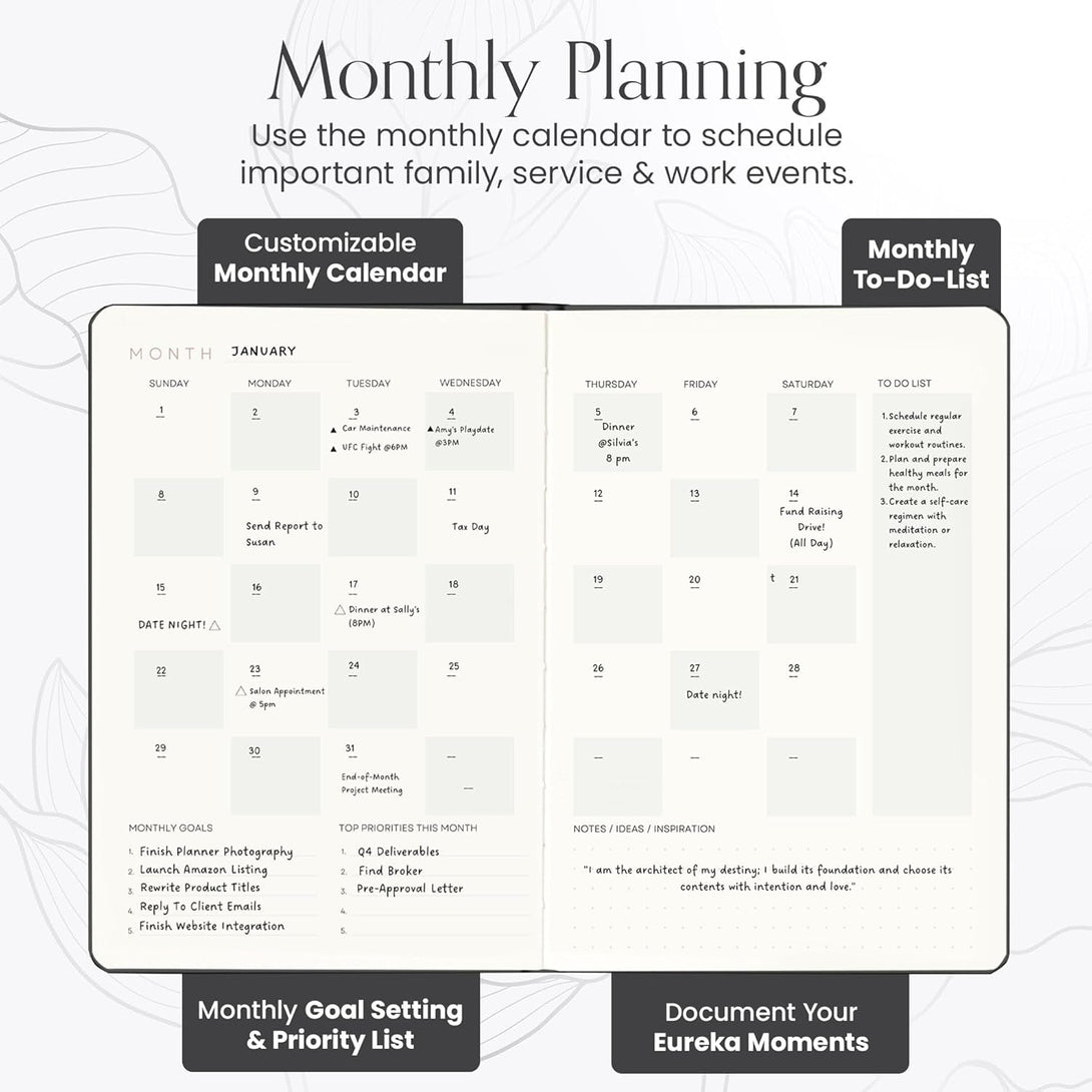 2025 Planner, Daily Journal & Gratitude Journal All-In-One with to Do List, Self Care Prompts & Habit Tracker - 5.8 X 8.3 - Black