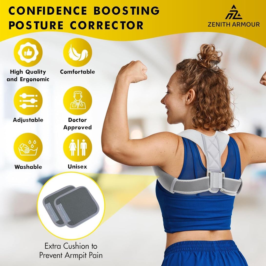 Back Posture Corrector for Men and Women - Adjustable Straightener for Mid, Upper Spine Support - Neck, Shoulder, Clavicle and Back Posture Brace - Breathable, Cushion, Machine Washable