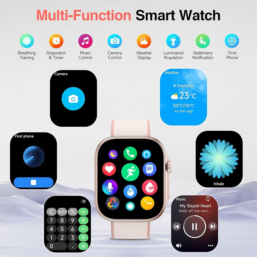 Smart Watch for Women, 1.99" AMOLED Display Fitness Tracker,Smartwatch(Answer/Make Calls), IP68 Waterproof 100+ Sport Mode Activity Tracker, Heart Rate Sleep Monitor, Ios Android Compatible