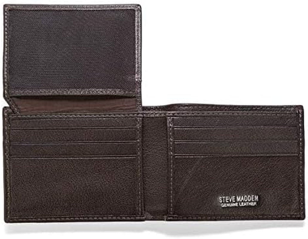 Steve Madden Men'S Slim Leather Wallet with Extra Capacity Attached Flip Pockets
