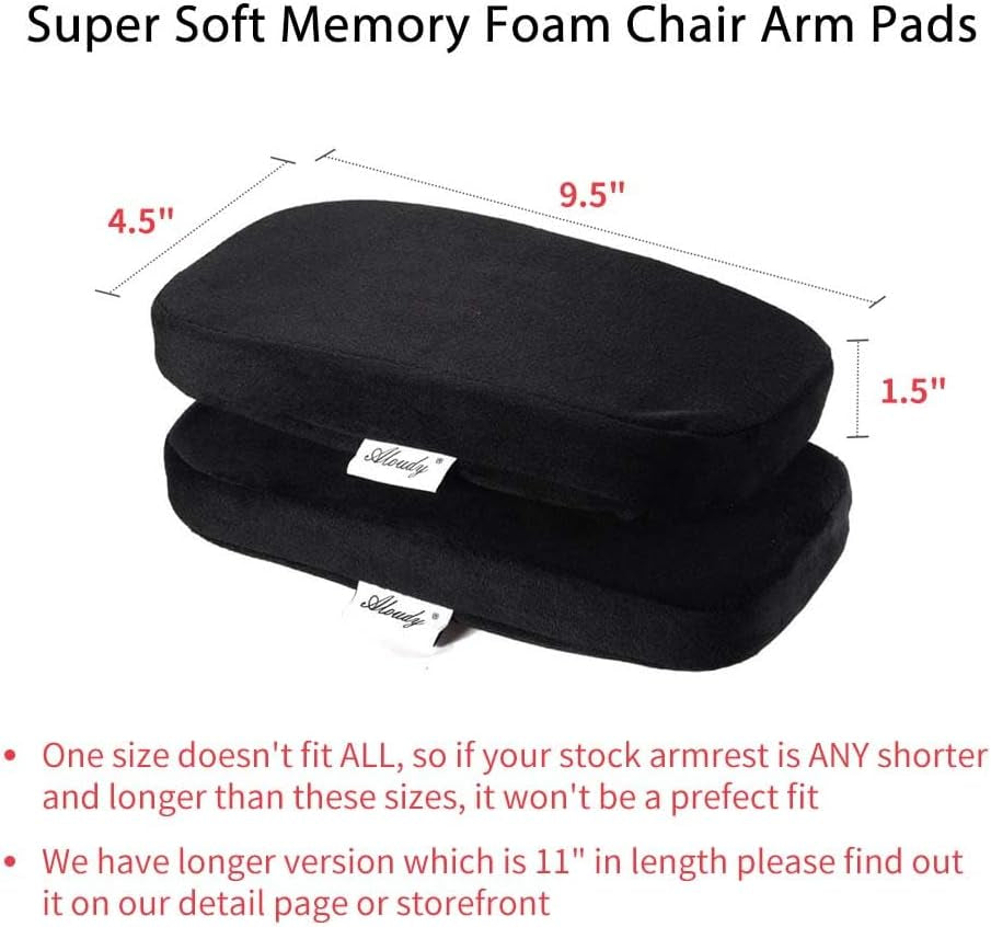 Aloudy Ergonomic Memory Foam Office Chair Armrest Pads, Comfy Gaming Chair Arm Rest Covers for Elbows and Forearms Pressure Relief(Set of 2), Stretch Fit, Black
