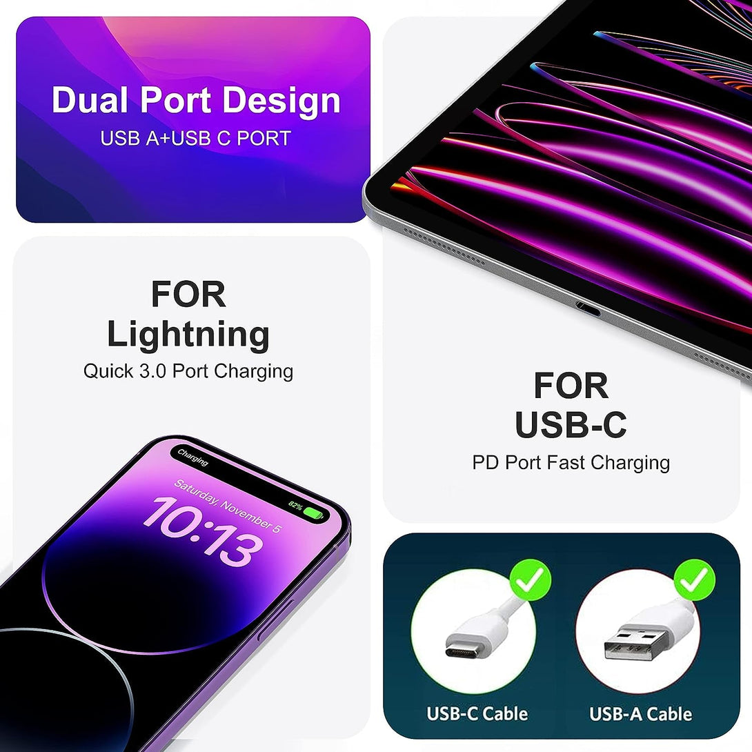 3 Pack USB C Wall Charger, 20W Durable Dual Port QC+PD 3.0 Power Adapter, Double Fast Plug Charging Block for Iphone 13/14/15/16/16 Pro/Pro Max/Plus, XS/XR/X, Watch Series 8/7 Cube，White