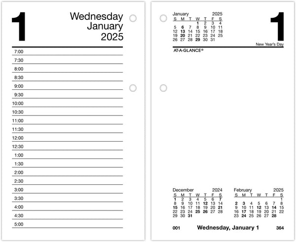 AT-A-GLANCE 2025 Desk Calendar Refill, Daily, 3-1/2" X 6", Standard, Loose-Leaf (E7175025)