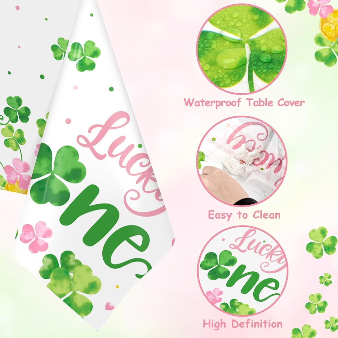 St. Patrick'S Day Table Cover Waterproof Shamrock Lucky One Girl'S Party Tablecloths March First Birthday Party Decorations 1St Birthday Decor Irish Party Supplies Plastic Table Runners Set of 3