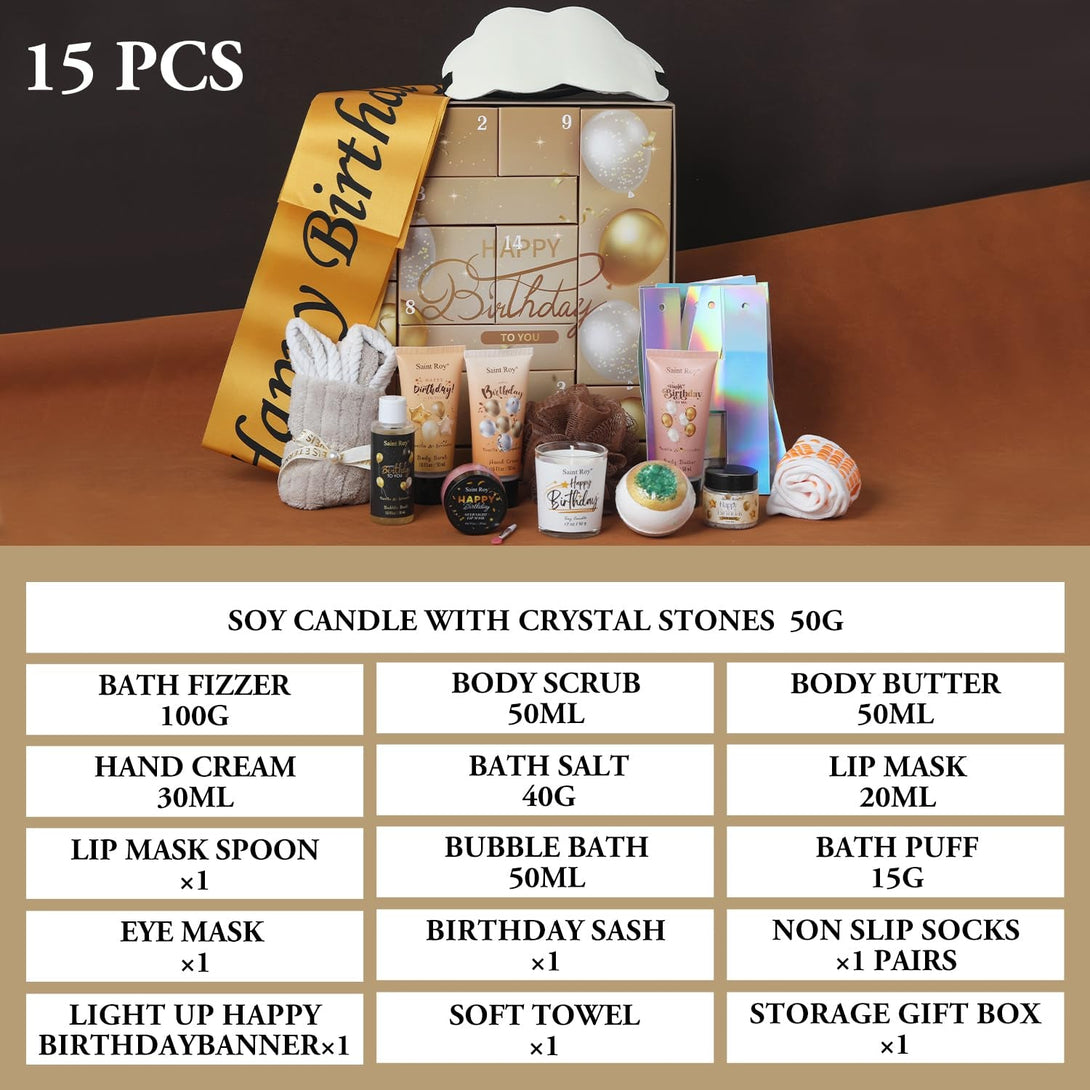 Birthday Gifts for Women & Men，Happy Birthday Surprise Box, 14Pcs Luxury Spa Gifts, Gift Box for Mens Unique with Hand Cream, Holiday Advent Calendar, Skin Care Gift Sets for Birthday