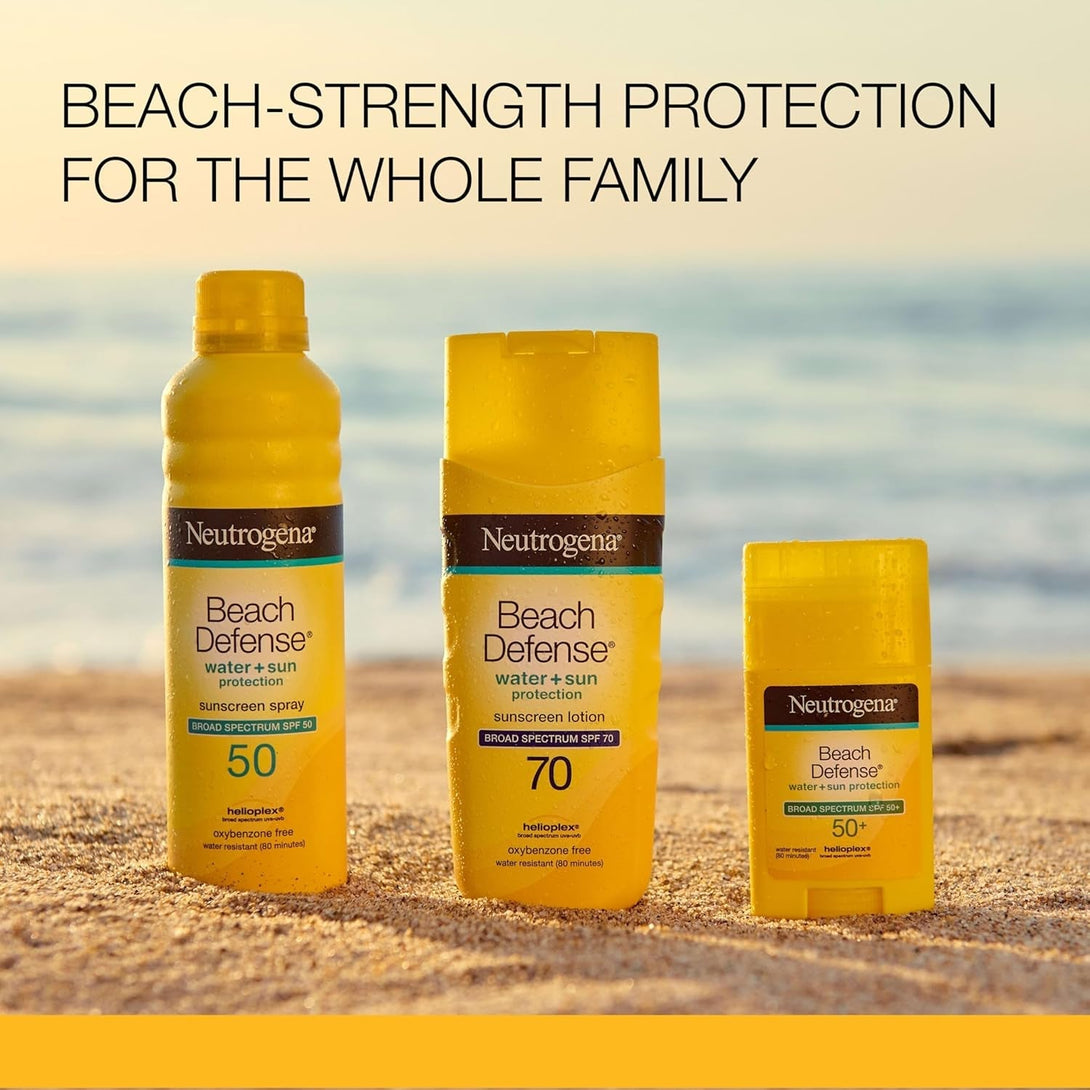 Neutrogena Sunscreen Lotion Beach Defense SPF 70, 6.7 Fl Oz, Face and Body Sunscreen, Oil Free, Fast Absorbing, Oxybenzone Free Sun Care