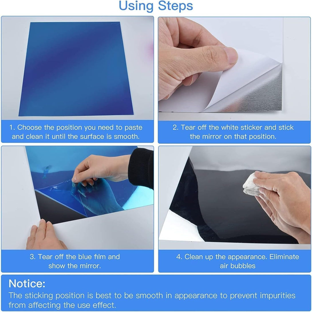 16 Pcs Flexible Mirror Reflective Stickers，Non Glass Safety Reflective Mirror, 12 X 12 in Self Adhesive Square Cuttable Acrylic Film Mirror for DIY Craft Home Wall Decoration
