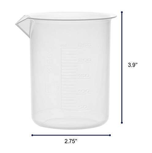 EISCO Plastic Beaker, 250Ml - Polypropylene Plastic - Raised Graduations, Tapered Spout - Euro Design