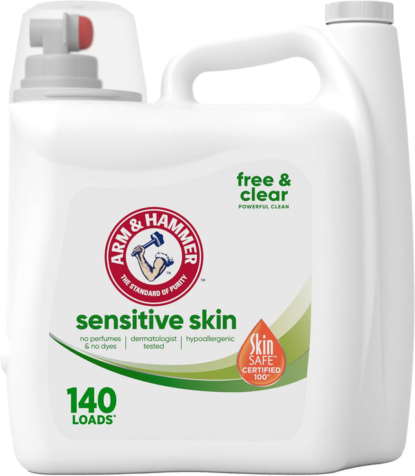 ARM & HAMMER Sensitive Skin Free Clear, 140 Loads Liquid Laundry Detergent, 140 Fl Oz