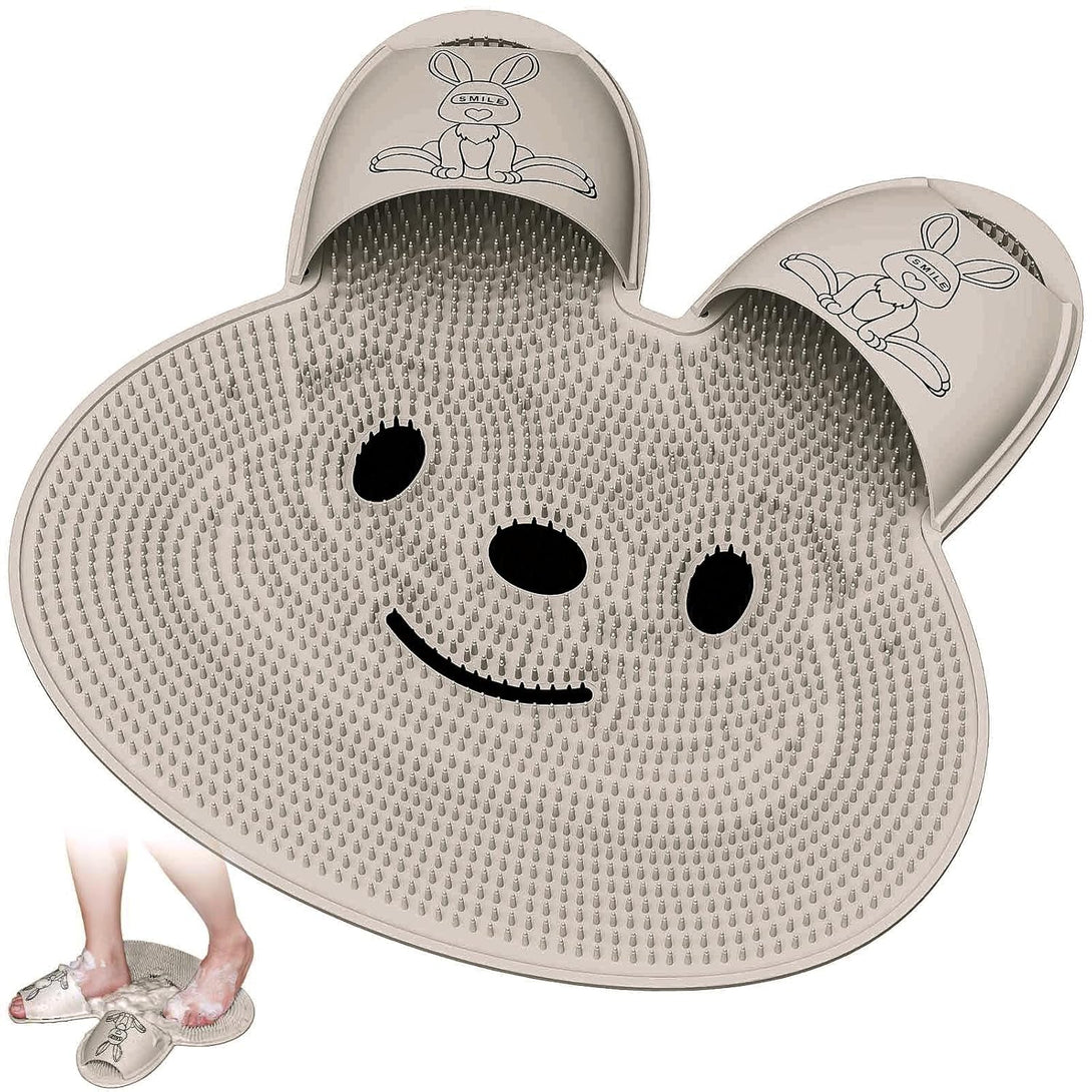 Manmihealth Upgrade Shower Foot Scrubber Mat with Non-Slip Suction Cups, Rabbit-Shaped Silicone Foot Scrubber in Shower for Men & Women (Khaki)