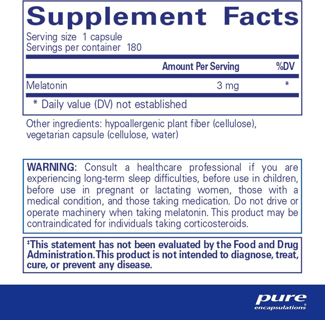 Pure Encapsulations Melatonin 3 Mg - Antioxidant Supplement to Support Natural Sleeping & Relief of Occasional Sleeplessness - for Natural Sleep Support* - 180 Capsules