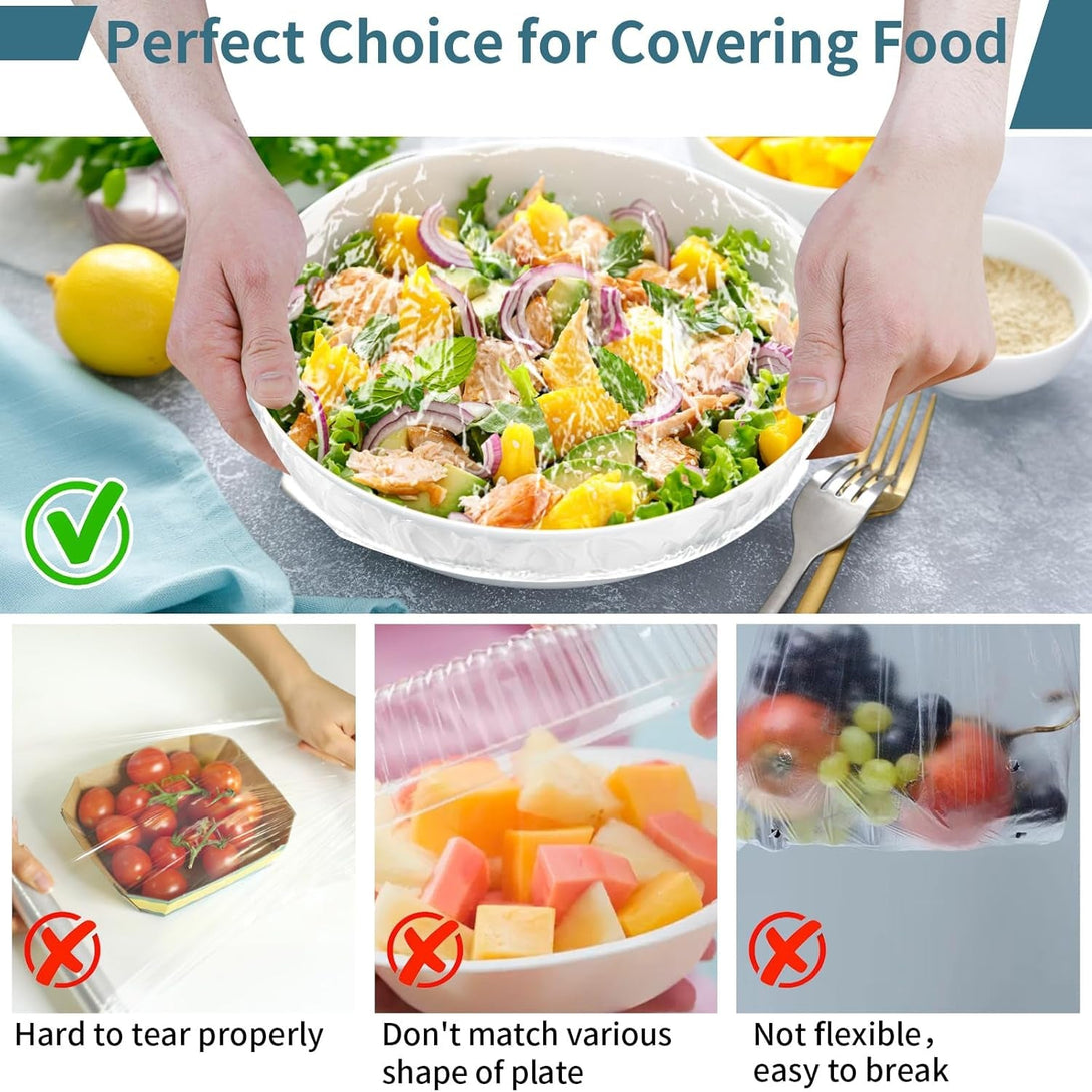 200 Pcs Thickened Plastic Bowl Covers, Shower Caps for Sourdough Bread Proofing, Elastic Reusable Food Covers Stretch for Keep Food Fresh and Dust Away