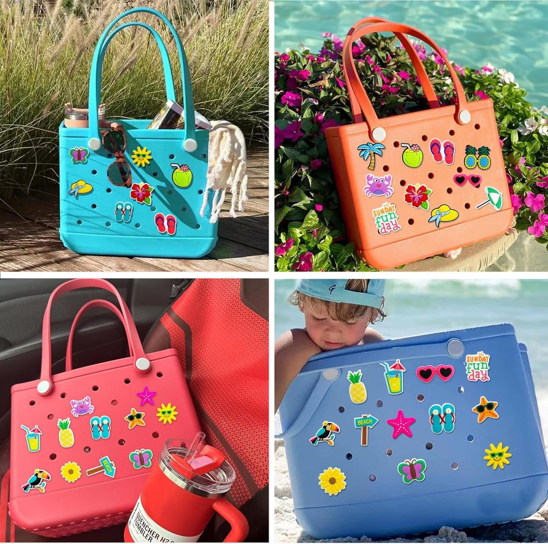 20PCS Beach Charms for Bogg Bag, Hawaii Accessories with Sturdy Clips for Totes, Rubber Bag Accessories, Decoration Charms for Girls Women