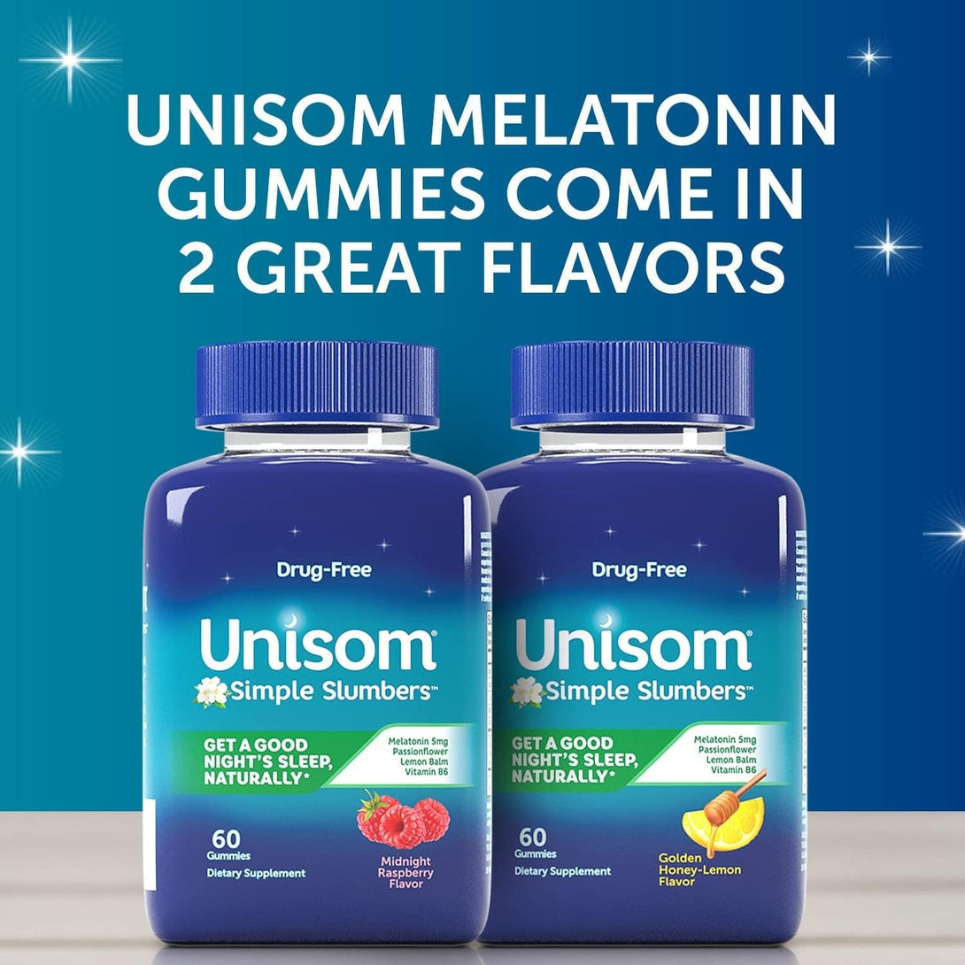Unisom Simple Slumbers Drug-Free Sleep Aid Gummies, Melatonin 5Mg, Sleep Support for Adults, Midnight Raspberry Flavor, 120 Count