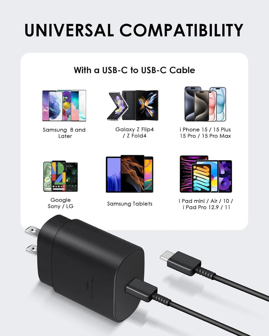 2 Pack USB C Charger, 25W Type C Fast Charging with USB-C Charger Cable 6FT Android Phone Charge for Galaxy S24 Ultra/S23+/S22/S21/S20/Phone 16 15 Pro Max 16 15 Plus