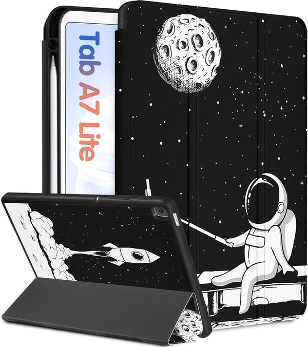 For Samsung Galaxy Tab A7 Lite Case 8.7 Inch Cute Women Girls Kids Folio Cover Teens Astronaut Design Unique with Pencil Holder Auto Sleep/Wake for Tab A7 Lite Tablet Cases SM-T220/T225/T227
