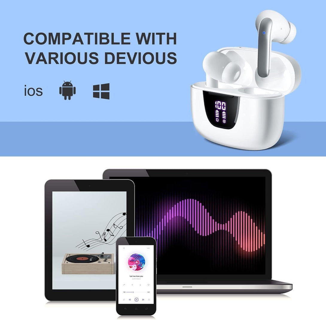 HYIEAR Wireless Earbuds, Bluetooth Earbuds V5.3, 40H Playtime, LED Display, IPX5 Waterproof Bluetooth Headphones with Mic, Support Wireless Charging