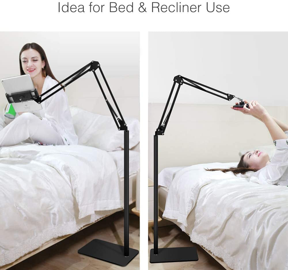 Tablet Floor Stand, Overhead Bed Phone Stand Angle Height Adjustable Holder, Universal Floor Stand Compatible with Iphone Ipad Pro Air Mini, Samsung Tab, Kindle, E-Readers…