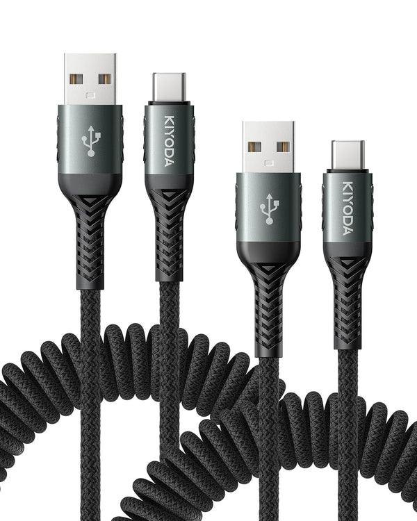 USB C Cable Coiled 3FT 2Pack, Braided USB a to Type C Charger Cable for Car 66W Fast Charging Cord Compatible with Iphone 16 15, Ipad, Samsung Galaxy, Google Pixel, Moto, TCL, LG Phones