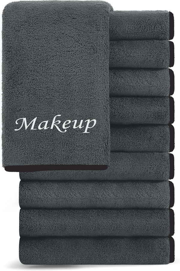 Cosy Family 10 Pack Makeup Remover Wash Cloths - Soft Microfiber Fingertip Facial Cleansing Cloths for Hand and Make Up, 12 X 12 In, Black Grey
