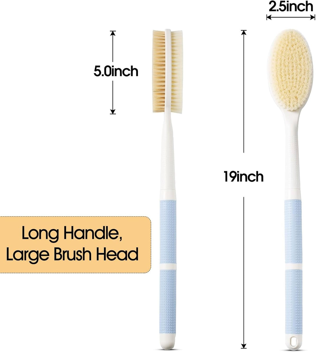 Back Scrubber anti Slip for Shower with Detachable Brush Head,19" Shower Brush with Soft and Stiff Bristles,Long Handle Exfoliating Body Scrubber for Bath or Dry Brush.