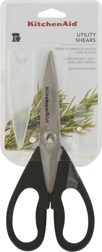 Kitchenaid All Purpose Kitchen Shears with Protective Sheath Durable Stainless Steel Scissors, Dishwasher Safe, Soft Gri