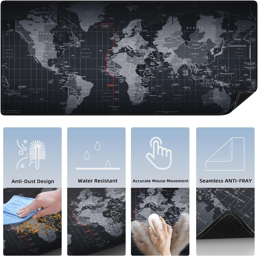 5 in 1 Keyboard Mouse Pad Set, Mouse Pad Wrist Support, Extended Gaming + Keyboard Wrist Rest Support, (34.5×15.7 In) Large Ergonomic Mousepad Desk Mat Combo -Black World Map (1-5 Sets-World Map)