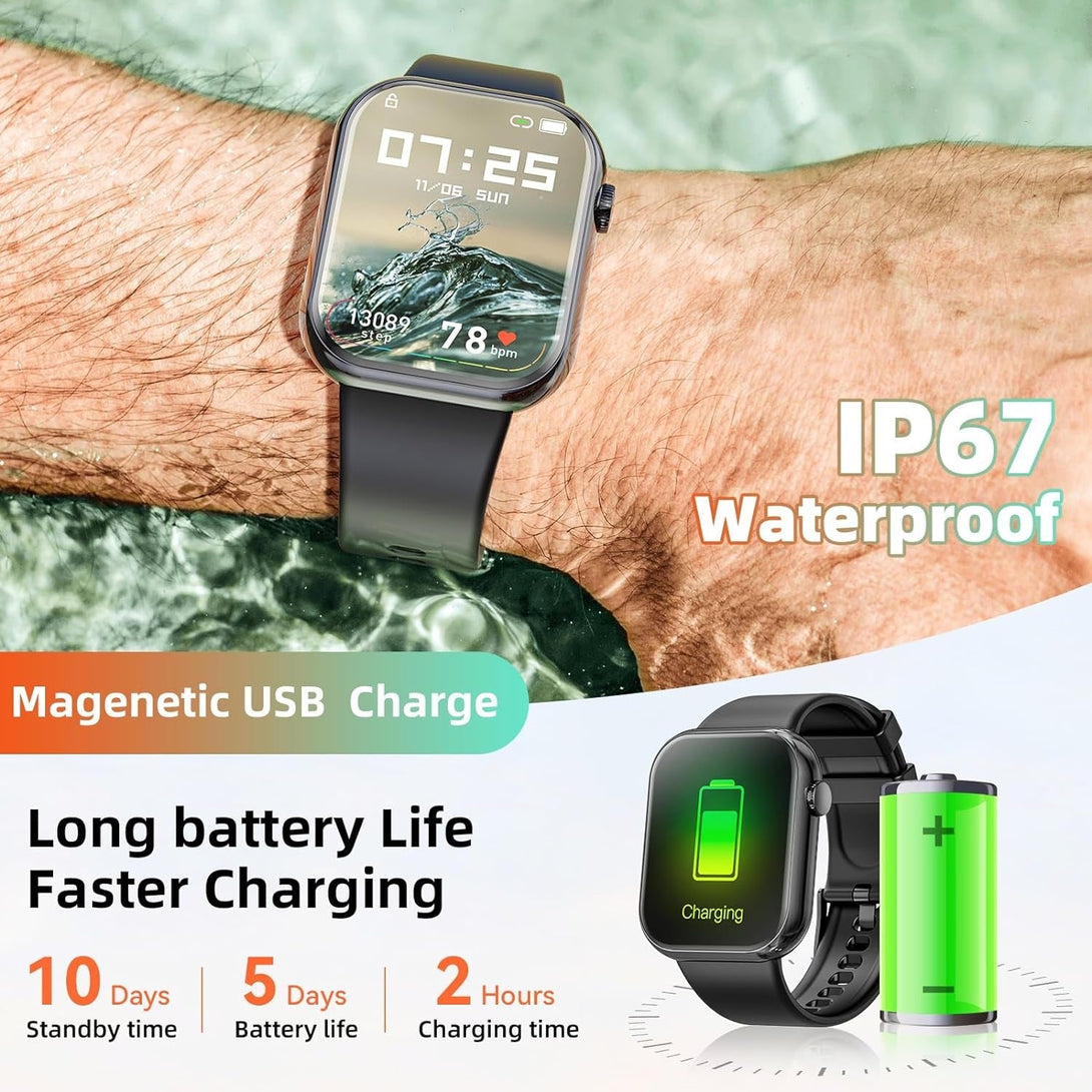 Hwagol Smart Watch (Answer/Make Call) 1.85Inch Fitness Tracker, DIY Dials/Pedometer/Calories/Multiple Sport Modes/Voice Assistant, Smart Watches for Men Women Android Ios Phones