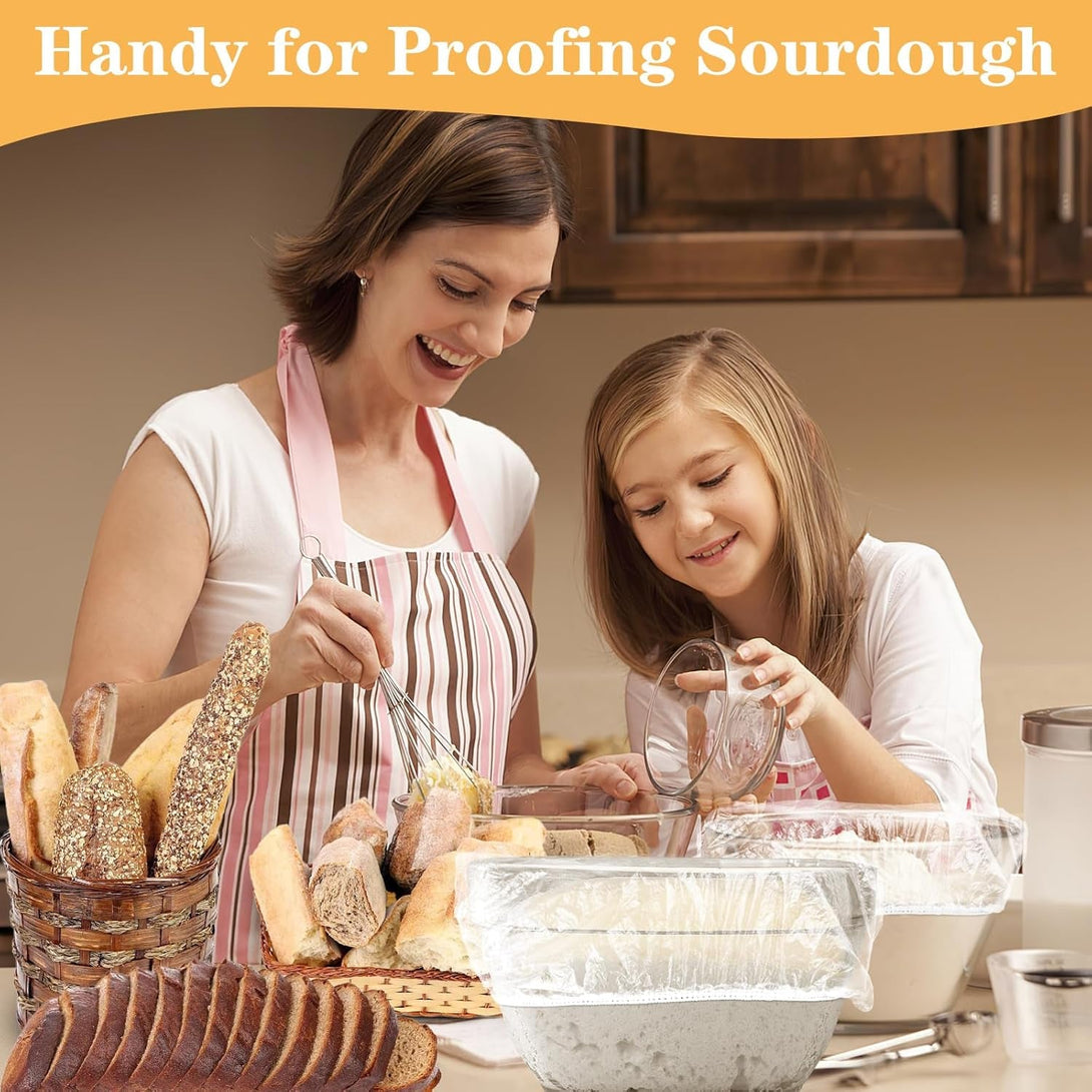 200 Pcs Bowl Covers for Bread Proofing, Plastic Shower Caps for Sourdough Bread, Food Covers Stretch Reusable Elastic, Keep Food Fresh and Dust Away
